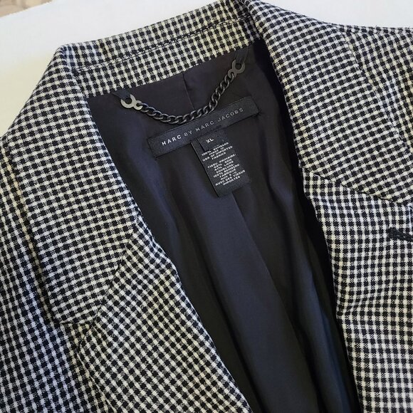 Marc Jacobs Silk Wool Check Blazer Men Sz XL White Black - Picture 2 of 8
